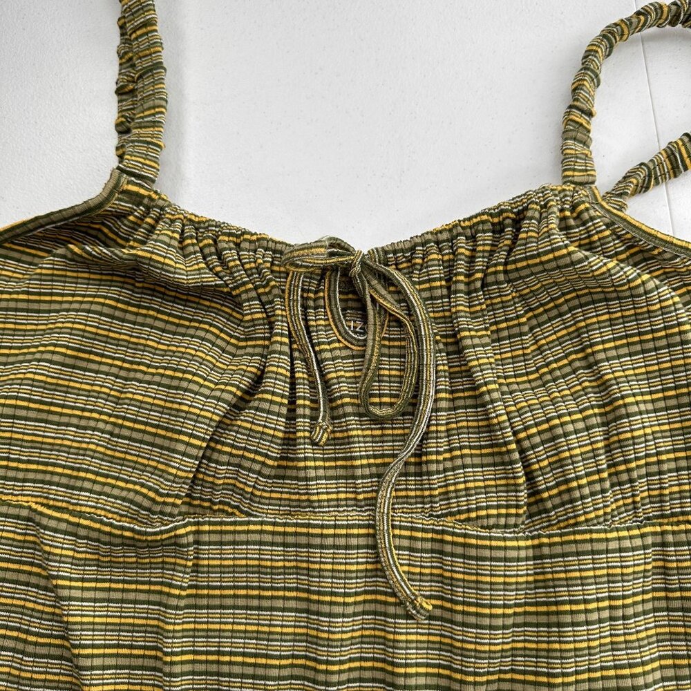 Arizona Jean Co Dress XL Green Yellow Striped Sleeveless Ruched Straps Retro - Picture 8 of 9
